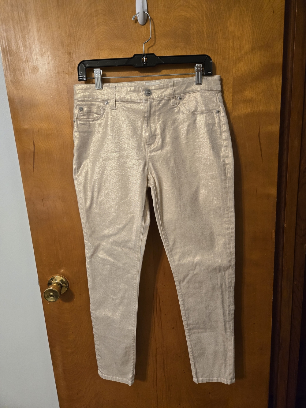 Hudson Gold/Pink Sparkle Denim Jeans Midrise Nico Super Skinny Ankle Size 29